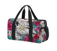 Bolsas de lona deportivas para niños, niñas, mujeres, hombres, para fin de semana, para viajes, gimnasio, uso casual, diseño de flores, leopardo y rosa