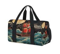 Bolsas de lona deportivas vintage japonesas con diseño de barco oceánico para niños, niñas, mujeres, hombres, durante la noche, fin de semana, bolsa de viaje, gimnasio, casual, bolsa de lona