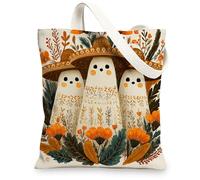 Bolsas de lona fantasma, lindo patrón de personajes de Halloween, bolsas de compras reutilizables, divertidas flores vintage, ligeras, lavables, Naranja, 13x15 Inch