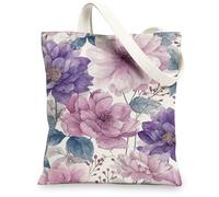 Bolsas de lona floral, elegante diseño botánico, bolsas de compras reutilizables, vintage, elegantes, ligeras, lavables con correa para el hombro, Violeta, 13x15 Inch