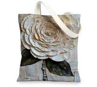 Bolsas de lona floral, elegante diseño de rosa, bolsas de compras ligeras y reutilizables, estilo vintage, bolsas de lona lavables para Tra, Beige, 13x15 Inch