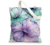 Bolsas de lona floral, elegantes bolsas de compras ecológicas, artísticas vintage, ligeras, lavables, Violeta, 13x15 Inch