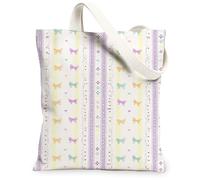 Bolsas de lona florales de primavera, con patrón de lazo colorido, reutilizables, ligeras y lavables, con correa para el hombro, Violeta, 13x15 Inch