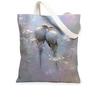 Bolsas de lona florales de primavera, elegantes bolsas de compras reutilizables con patrón de flor de pájaro, ligeras y lavables, correa de hombro Ca, Violeta claro , 13x15 Inch