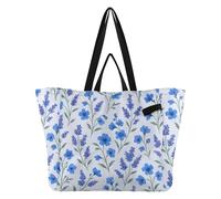 Bolsas de lona gruesas para cocina, bolsas de comestibles, bolsa de manualidades para hombres, viajes, playa, boda, lavandería, patrón de flores silvestres azules