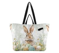 Bolsas de lona gruesas para la cocina, bolsas de compras para mujeres, spa, ducha, artículos necesarios, rayas verdes, conejo, huevos, Pascua