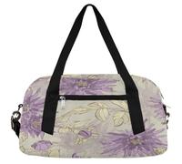 Bolsas de lona moradas para niños y niñas, bolsa de gimnasio ligera con diseño floral otoñal para niños, bolsa pequeña para fin de semana, bolsa de viaje para baile, Púrpura (Purple Flowers), 18.4L x
