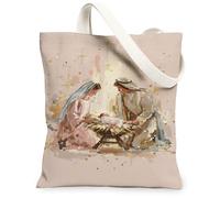 Bolsas de lona para belén de Navidad, diseño artístico vintage, ligeras, lavables, con correa para el hombro, para vacaciones, compras, viajes al aire libre, playa, 13 x 15 pulgadas