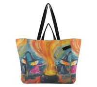 Bolsas de lona para cocina, bolsas de comestibles, bolsa de viaje para hombres, recuerdos de boda, brujas de viaje están preparando pociones en un gran caldero sobre un fuego abierto