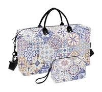 Bolsas de lona para gimnasio, impermeable, para fin de semana, con bolsa de aseo para deportes, gimnasio, azulejos sin costuras, portugués, español, italiano, Azulejos sin costuras portugués, español,