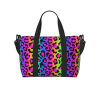 Bolsas de lona para llevar durante la noche, bolsas de fin de semana para mujeres, bolsa de viaje de leopardo arcoíris brillante, artículos personales, artículos esenciales de viaje, bolsa de gimnasio