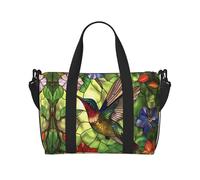 Bolsas de lona para llevar durante la noche, bolsas de fin de semana, para mujeres, de arte de colibrí, de vidriera, bolsa de viaje, artículos esenciales de viaje, bolsa de gimnasio deportiva para