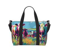 Bolsas de lona para llevar durante la noche, bolsas de fin de semana para mujeres, vacas coloridas de arte pop, bolsa de viaje, artículos esenciales de viaje, bolsa de gimnasio deportiva para hombres
