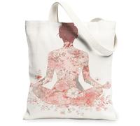 Bolsas de lona para meditación floral, bolsas reutilizables con diseño de flores elegantes, vintage, ligeras y lavables, correa de hombro, Blanco, 13x15 Inch