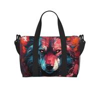 Bolsas de lona para mujer, bolsa de viaje para fin de semana de noche para mujer, diseño de cabeza de lobo de llama roja, bolsa de viaje, bolsa de viaje para deportes esenciales de viaje, bolsa de