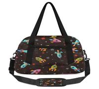 Bolsas de lona para niños con diseño de cohete de dibujos animados para niñas y niños, bolsa deportiva ligera de gimnasio para niños, bolsa de viaje o baile, cartoon rocket, 18.5L x 7.8W x 9.4H