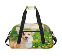 Bolsas de lona para niños con diseño de flores galesas Corgi para niñas y niños, lindo Corgi durante la noche, fin de semana, bolsa de viaje de 24 L, bolsa de deporte para gimnasio, bolsa de