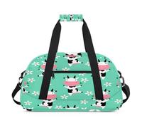 Bolsas de lona para niños con diseño de vaca de dibujos animados de flores para niñas y niños, linda vaca durante la noche, bolsa de viaje de fin de semana, bolsa de viaje de 24 L, bolsa de deporte
