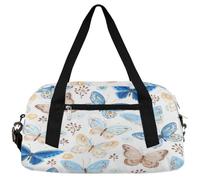 Bolsas de lona para niños con diseño floral de mariposas para niñas y niños, hermosa bolsa de gimnasio ligera azul para niños, pequeña bolsa de viaje para fin de semana, bolsa de baile, Butterfly