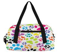 Bolsas de lona para niños con estampado de patas, bolsa de gimnasio ligera con huella colorida para niños, bolsa de viaje pequeña para fin de semana, bolsa de viaje para baile, Estampado de huellas,