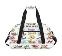 Bolsas de lona para niños con letras de animales de dibujos animados para niñas y niños, letras del alfabeto durante la noche, bolsa de viaje de fin de semana, bolsa de viaje de 24 L, bolsa de deporte