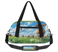 Bolsas de lona para niños, diseño de vacas y flores, para niñas y niños, bolsa deportiva ligera para gimnasio, bolsa de viaje para el fin de semana, bolsa de baile, Flores de vaca, 18.5L x 7.8W x 9.4H