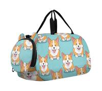 Bolsas de lona para niños, diseño floral, color azul claro, con flores amarillas, para viajes, fin de semana, bolsa de deporte y baile, Playful Cute Corgi Dogs Azul, Classic