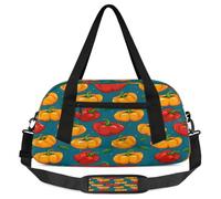 Bolsas de lona para niños y niñas, color amarillo y rojo con chile y pimiento dulce, ligera, deportiva, para gimnasio, para fin de semana, de viaje, para bailar, Chili rojo amarillo, 18.5L x 7.8W x