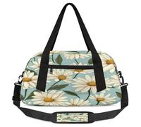Bolsas de lona para niños y niñas, color azul, ligera, deportiva, para gimnasio, para fin de semana, para llevar durante la noche, viajes, baile, Flor de margarita blanca, 18.5L x 7.8W x 9.4H