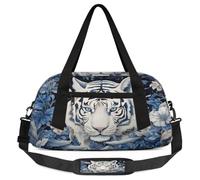 Bolsas de lona para niños y niñas, diseño de flores de tigre blanco, bolsa de deporte ligera para gimnasio, bolsa de viaje para fin de semana, bolsa de viaje y baile, Flores de tigre blanco, 18.5L x