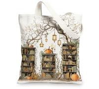 Bolsas de lona para otoño, diseño vintage de librería, bolsas de compras reutilizables, ligeras, lavables, con correa para el hombro, bolsas de lona para gimnasio, viajes, playa, picnic, 13 x 15