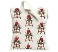 Bolsas de lona para vacaciones, con patrón de escalera de Papá Noel, bolsas de compras reutilizables, lindas bolsas de compras vintage, ligeras, lavables, para regalos, viajes, playa, 13 x 15 pulgadas