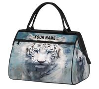 Bolsas de lona personalizadas para mujeres y hombres, bolsa de lona de viaje personalizada, bolsa de gimnasio deportiva impermeable, bolsa de fin de semana, bolsa de mano, arte abstracto tigre blanco,