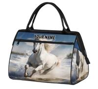 Bolsas de lona personalizadas para mujeres y hombres, bolsa de lona de viaje personalizada, bolsa de gimnasio deportiva impermeable, bolsa de fin de semana, bolsa de mano, caballo blanco corriendo,