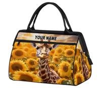 Bolsas de lona personalizadas para mujeres y hombres, bolsa de lona de viaje personalizada, bolsa de gimnasio deportiva impermeable, bolsa de fin de semana, bolsa de mano, campos de girasol de jirafa