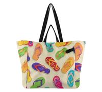 Bolsas de lona plegables para cocina, bolsas de comestibles para profesores, para mujeres, viajes, playa, boda, lavandería, chanclas coloridas