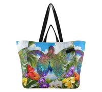 Bolsas de lona recicladas para cocina, bolsas de lavandería, para hombre, hospital, compras, playa, viajes, pavo real y flores, collage de animales