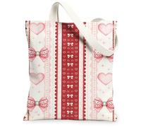 Bolsas de lona reutilizables con diseño de corazón para el día de San Valentín, con diseño de lazo romántico, bolsas de comestibles, ligeras y lavables con correa para el hombro, Rojo, 13x15 Inch