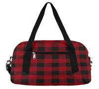 Bolsas de lona rojas y negras a cuadros para niñas y niños, bolsa de gimnasio ligera a cuadros para niños, bolsa de viaje pequeña para fin de semana, bolsa de viaje para baile, Plaid negro rojo, 18.4L