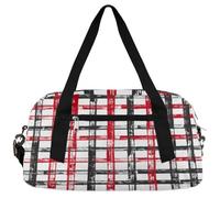 Bolsas de lona rojas y negras a cuadros para niñas y niños, patrón moderno, bolsa de gimnasio ligera para niños, pequeñas bolsas de viaje para fin de semana, bolsa de baile, Plaid negro rojo, 18.4L x