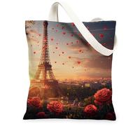 Bolsas de lona románticas con diseño de corazón vintage, reutilizables, ligeras y lavables, con correa de hombro para viajes, picnic al aire libre, 13 x 15 pulgadas