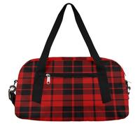 Bolsas de lona rústicas a cuadros de búfalo para niñas y niños, bolsa de gimnasio ligera de tartán negro y rojo para niños, pequeña bolsa de viaje para fin de semana, bolsa de viaje para baile,