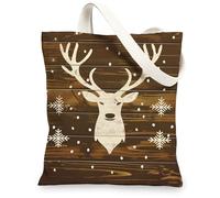 Bolsas de lona rústicas con diseño de ciervo del bosque, bolsas reutilizables para comestibles, estilo vintage, ligeras y lavables con correa de hombro, Marrón, 13x15 Inch