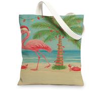 Bolsas de lona tropicales, diseño vibrante de pájaros tropicales y palmeras, bolsas de compras reutilizables, para playa, ligeras, lavables, correa de hombro para viajes, picnic, 13 x 15 pulgadas