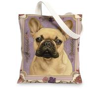 Bolsas de lona vintage con diseño floral para perros, bolsas de compras ligeras y reutilizables, bolsas de lona ecológicas con correa para el hombro para viajes, Violeta, 13x15 Inch