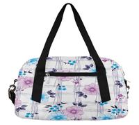 Bolsas de lona vintage con flores florales para niñas y niños, bolsa de gimnasio ligera a cuadros blancos para niños, pequeñas bolsas de viaje para fin de semana, bolsa de baile, Flores clásico