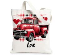 Bolsas de lona vintage rojas con diseño de corazón, bolsas de comestibles reutilizables, ligeras y lavables, con correa de hombro para compras, al aire libre, viajes, picnic, 13 x 15 pulgadas