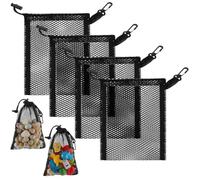 Bolsas de Malla Negras, Bolsas de Malla con Cordón y Clips, 20x15cm Bolsa Rejilla, Portátil Bolsas Pequeñas De Malla De Nailon Negra, Reutilizable para Hacer Ejercicio y Para la Playa (4 PCS)
