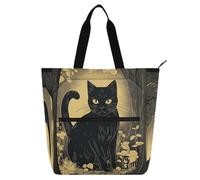 Bolsas de mano negras con estampado de safari de gato negro, para niños, niñas, mujeres, resistentes al agua, reutilizables, bolsa de playa con cremallera para ir de compras, playa, arcoíris