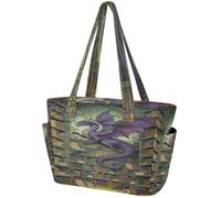 Bolsas de mano para mujer de 15.6 pulgadas, bolsa de trabajo para gimnasio, viajes, bolsa de trabajo, bolso de mano ligero para mujer, dragón de fantasía en una librería, arte para amantes de los